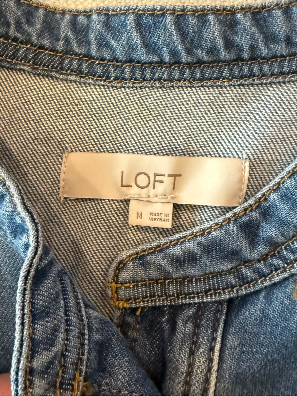 LOFT Blue Denim Ruffle-Shoulder Button Pullover - Picture 3 of 4